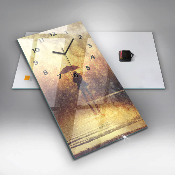 Vertikale Uhr mit motiv Frau mit Regenschirm