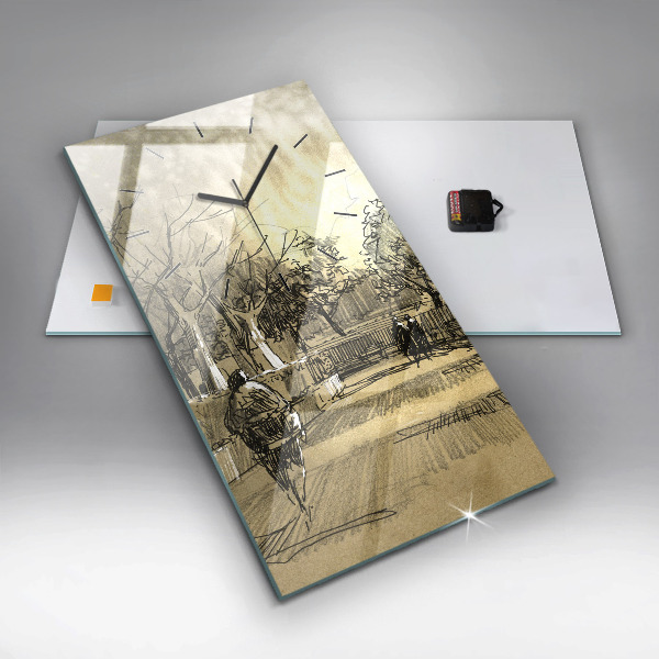 Vertikale Uhr mit motiv Park und Bäume in Sepia