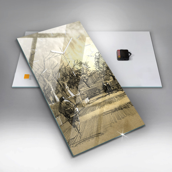 Vertikale Uhr mit motiv Park und Bäume in Sepia