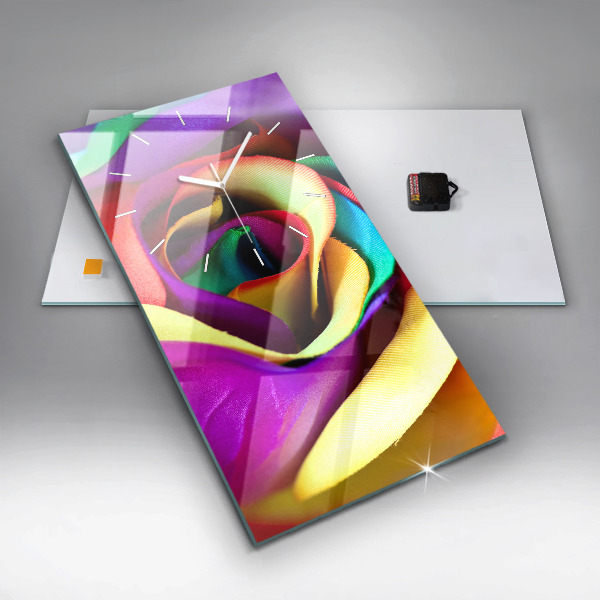 Vertikale Uhr mit motiv Regenbogenrose