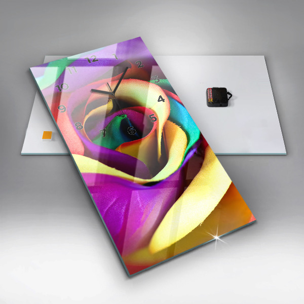 Vertikale Uhr mit motiv Regenbogenrose