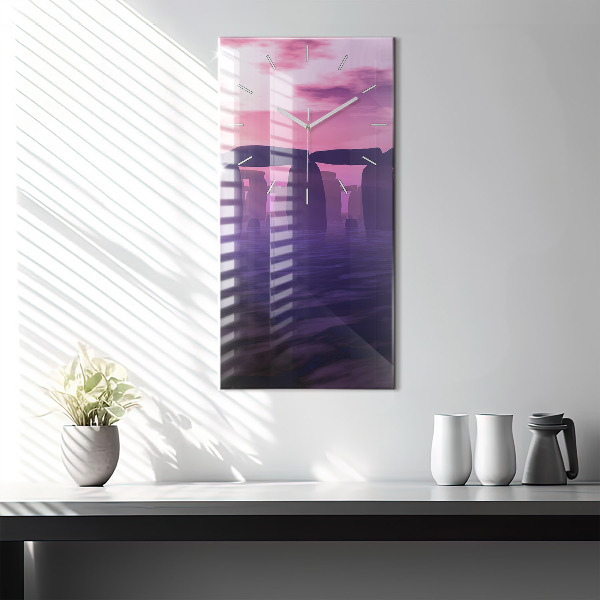 Vertikale Uhr mit motiv Sonnenuntergang bei Stonehenge