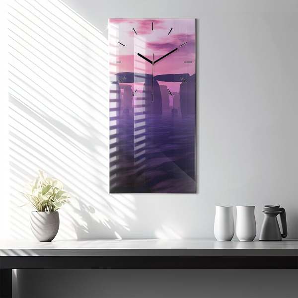 Vertikale Uhr mit motiv Sonnenuntergang bei Stonehenge