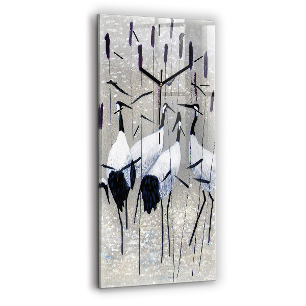 Vertikale Uhr mit motiv Kraniche im Schilf