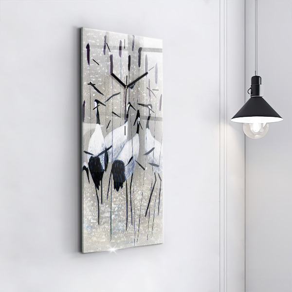 Vertikale Uhr mit motiv Kraniche im Schilf