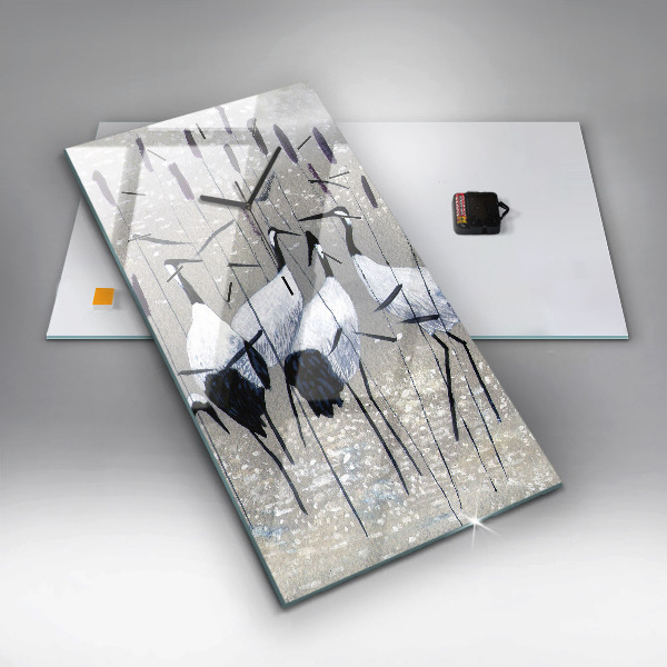 Vertikale Uhr mit motiv Kraniche im Schilf