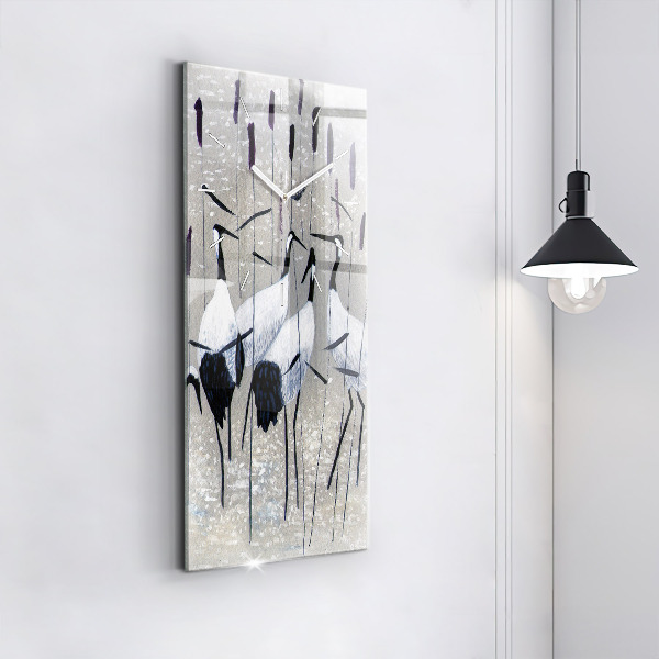 Vertikale Uhr mit motiv Kraniche im Schilf