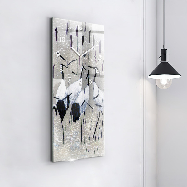 Vertikale Uhr mit motiv Kraniche im Schilf