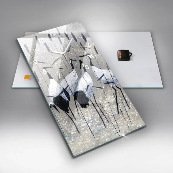 Vertikale Uhr mit motiv Kraniche im Schilf