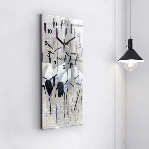 Vertikale Uhr mit motiv Kraniche im Schilf