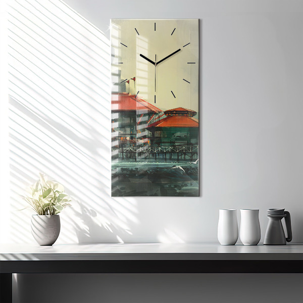 Vertikale Uhr mit motiv Fischerdorf