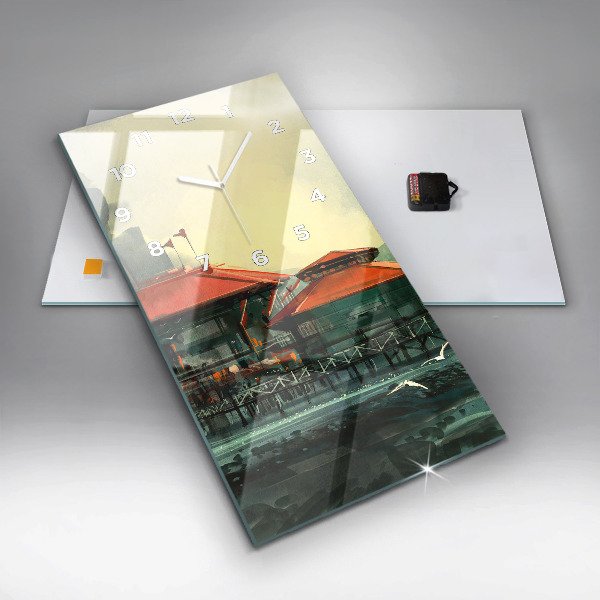 Vertikale Uhr mit motiv Fischerdorf