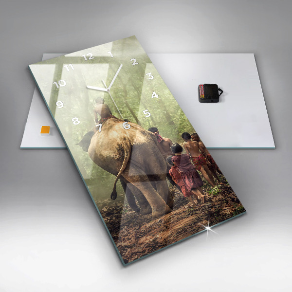 Vertikale Uhr mit motiv Kinder führen einen Elefanten