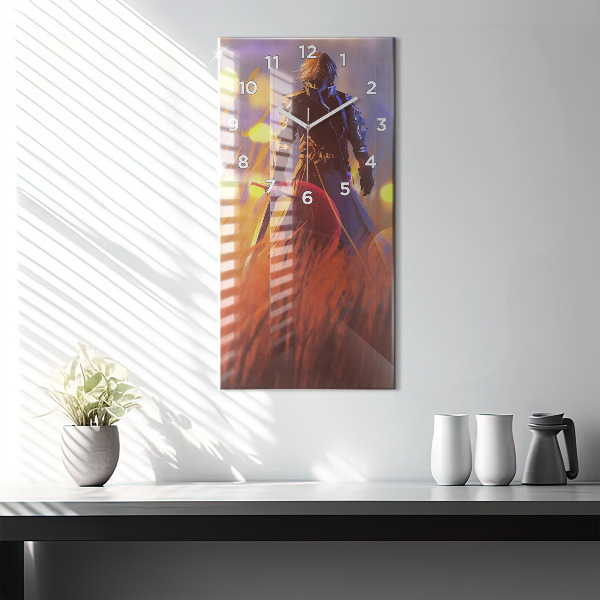 Vertikale Uhr mit motiv Ritter mit Schwert