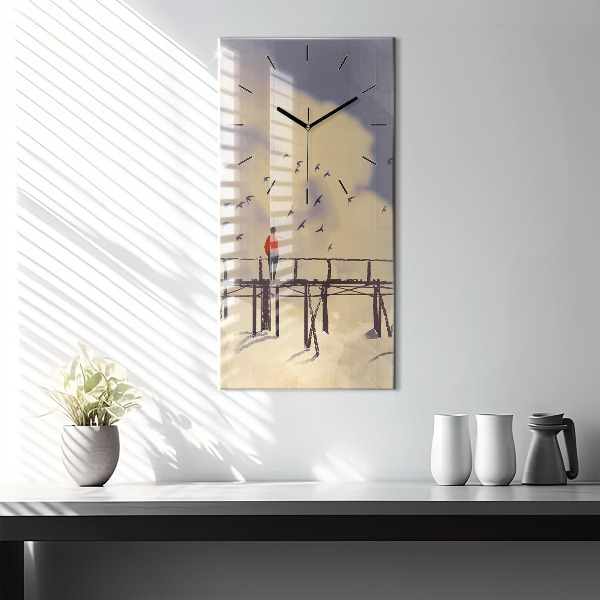 Vertikale Uhr mit motiv Mann auf einer alten Brücke