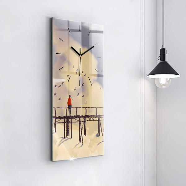 Vertikale Uhr mit motiv Mann auf einer alten Brücke