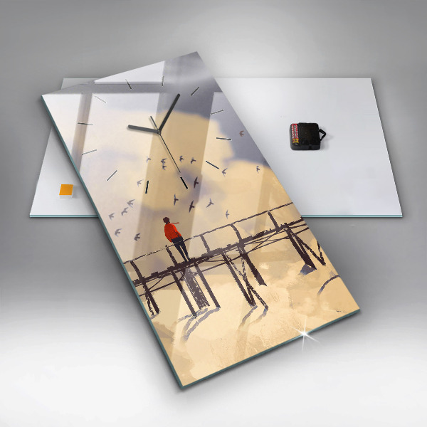 Vertikale Uhr mit motiv Mann auf einer alten Brücke