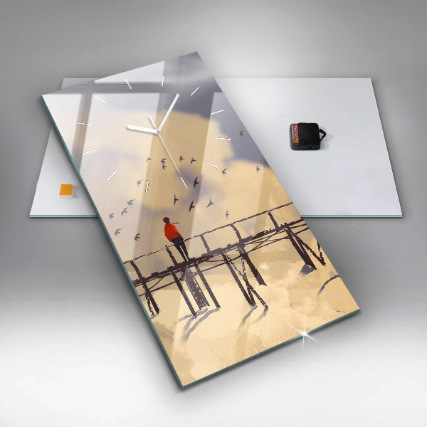 Vertikale Uhr mit motiv Mann auf einer alten Brücke