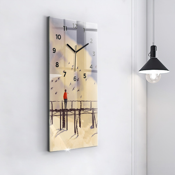 Vertikale Uhr mit motiv Mann auf einer alten Brücke
