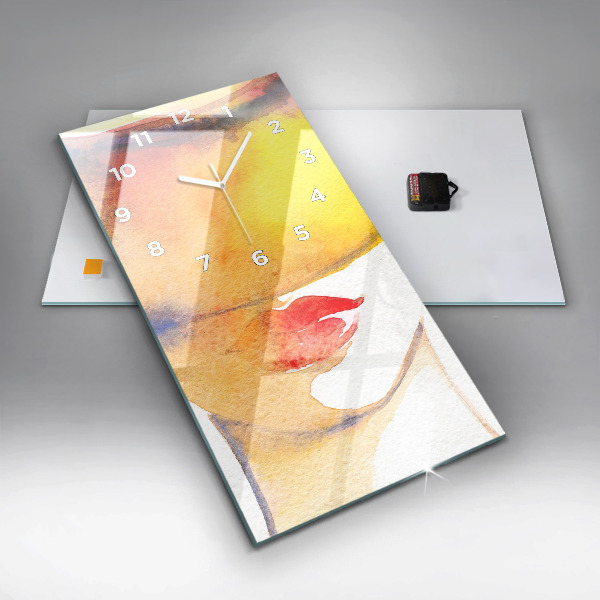 Vertikale Uhr mit motiv Frau mit Hut