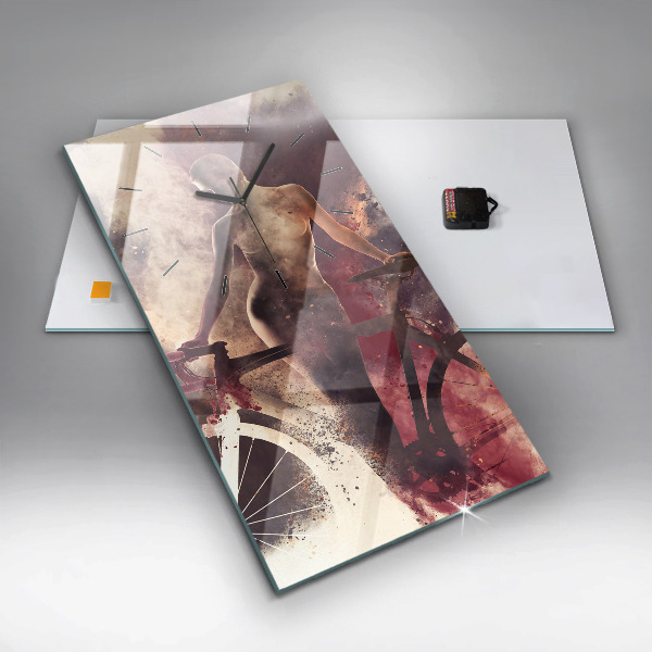 Vertikale Uhr Frau und Fahrrad