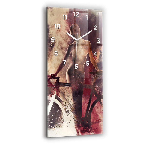 Vertikale Uhr Frau und Fahrrad