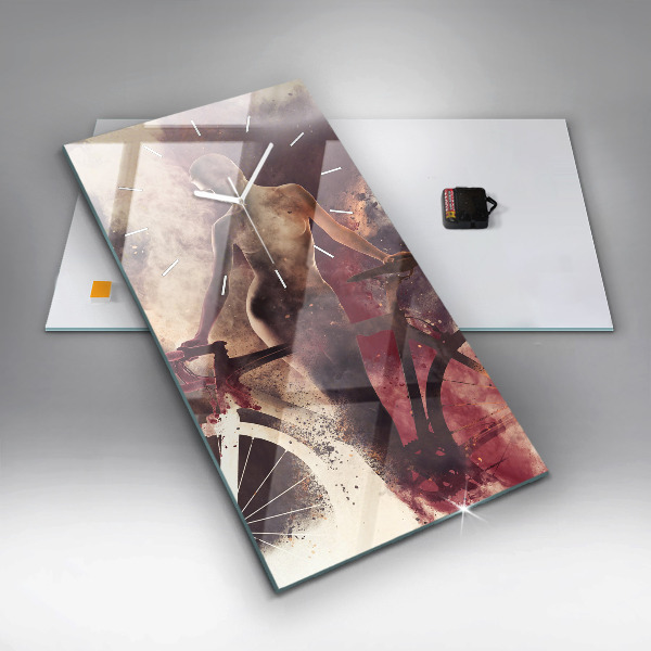 Vertikale Uhr Frau und Fahrrad