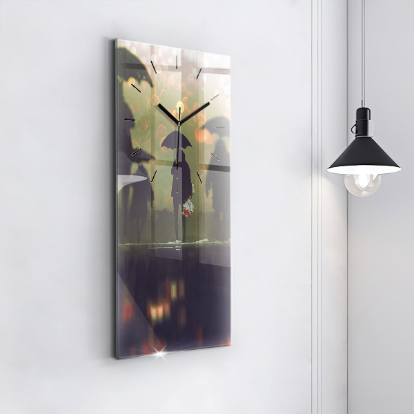 Vertikale Uhr mit motiv Menschen mit Regenschirmen