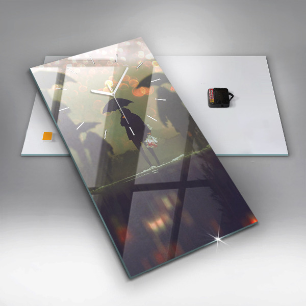 Vertikale Uhr mit motiv Menschen mit Regenschirmen