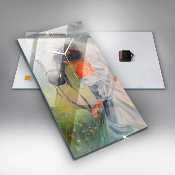 Vertikale Uhr mit motiv Schöne Frau mit Pferd