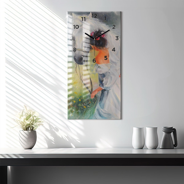 Vertikale Uhr mit motiv Schöne Frau mit Pferd