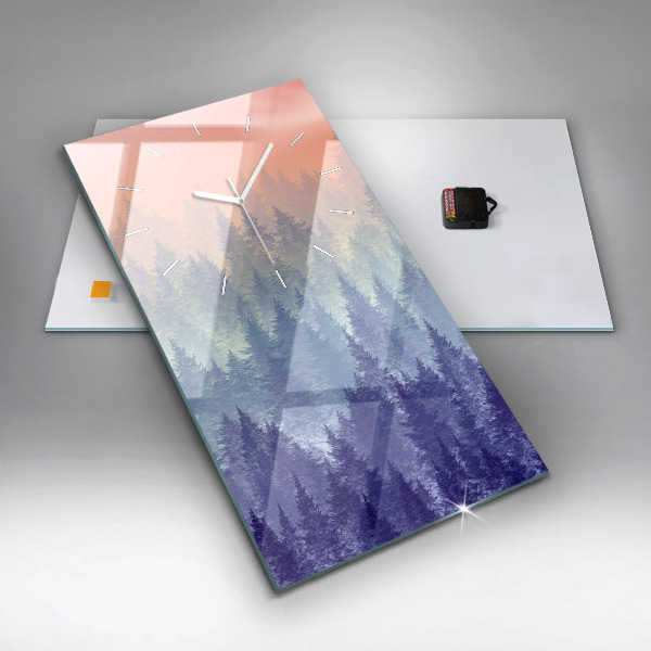 Vertikale Uhr mit motiv Wald im Nebel