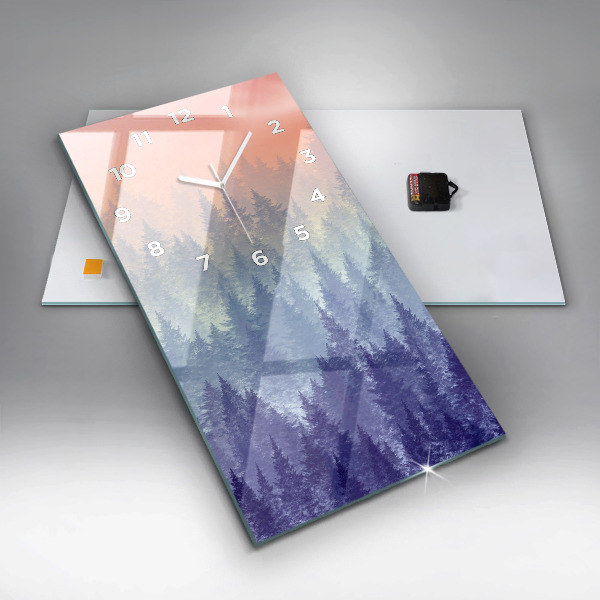 Vertikale Uhr mit motiv Wald im Nebel