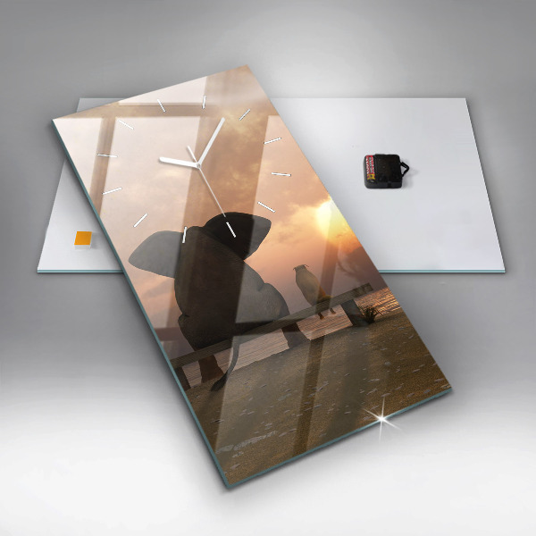 Vertikale Uhr mit motiv Tiere im Sonnenuntergang