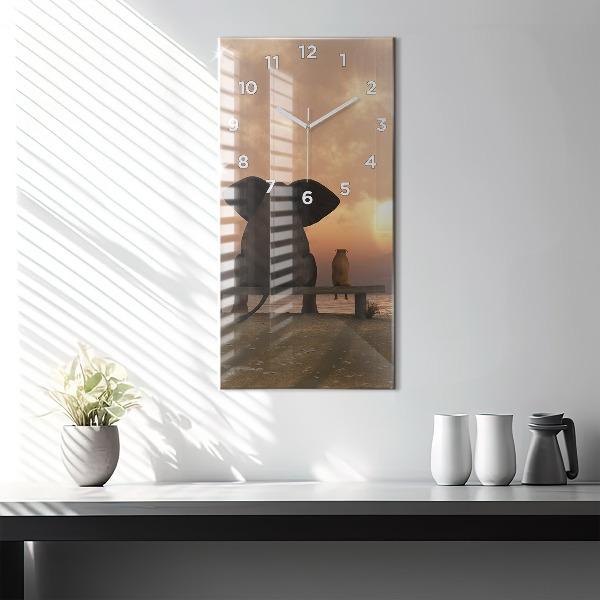 Vertikale Uhr mit motiv Tiere im Sonnenuntergang