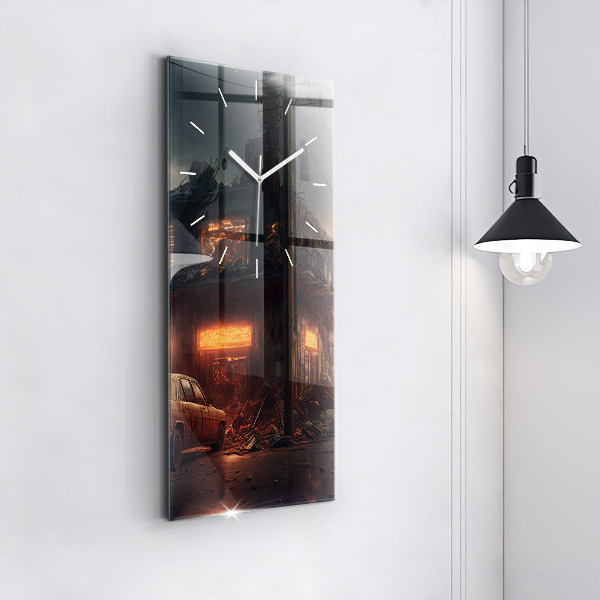 Vertikale Uhr mit motiv Apokalyptisches Gebäude