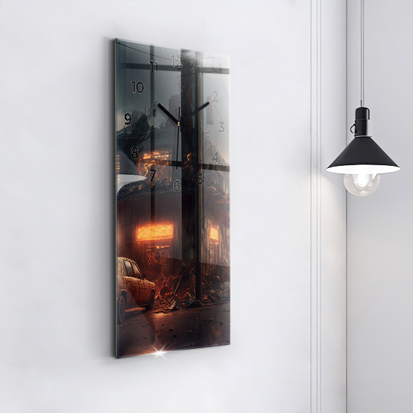 Vertikale Uhr mit motiv Apokalyptisches Gebäude