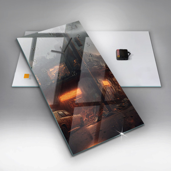 Vertikale Uhr mit motiv Apokalyptisches Gebäude