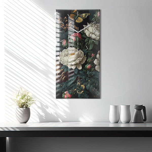 Vertikale Uhr Blume und goldene Schmetterlinge