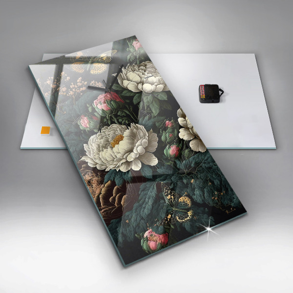 Vertikale Uhr Blume und goldene Schmetterlinge