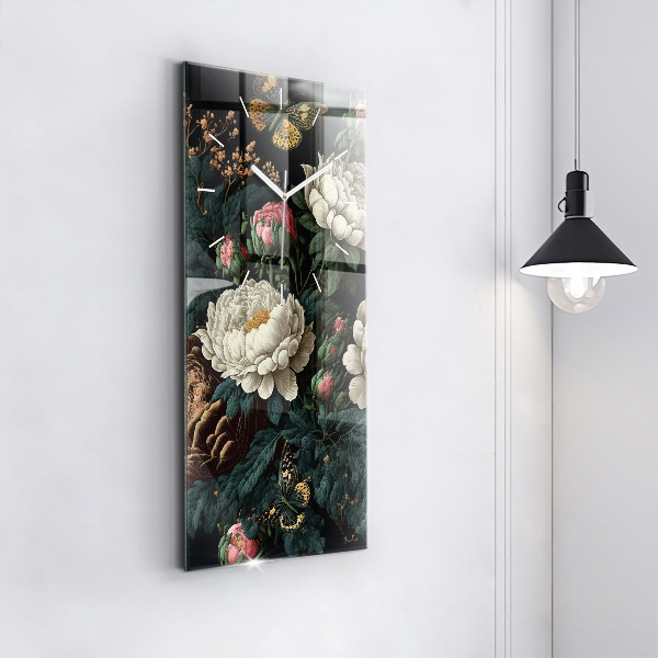 Vertikale Uhr Blume und goldene Schmetterlinge