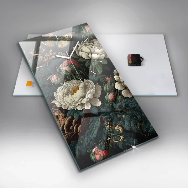 Vertikale Uhr Blume und goldene Schmetterlinge