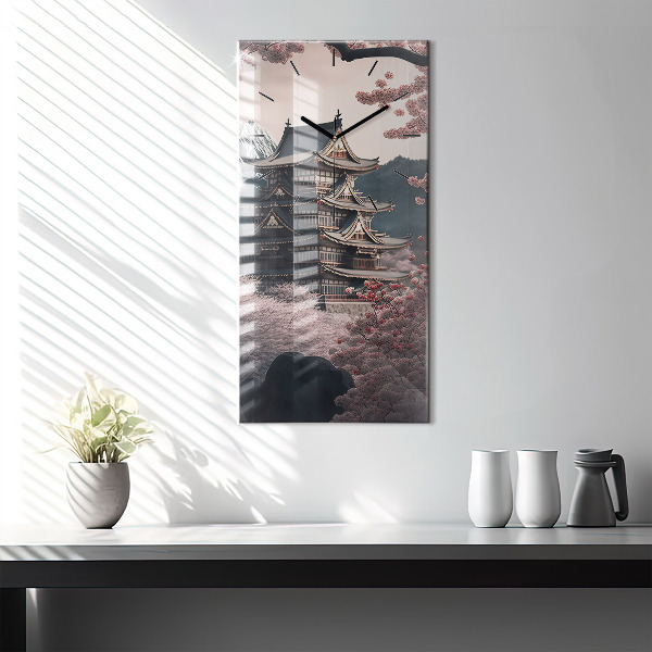 Vertikale Uhr Asiatischer Turm Kirschblüten