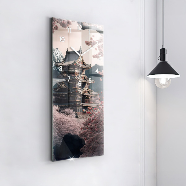 Vertikale Uhr Asiatischer Turm Kirschblüten