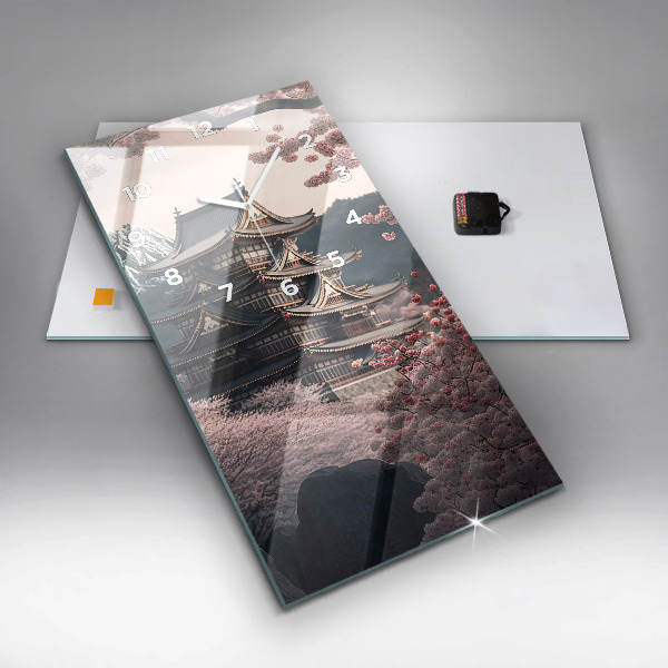 Vertikale Uhr Asiatischer Turm Kirschblüten