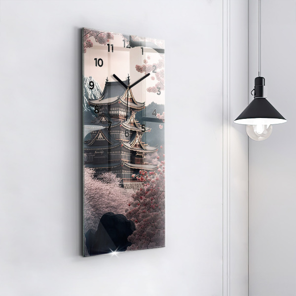 Vertikale Uhr Asiatischer Turm Kirschblüten
