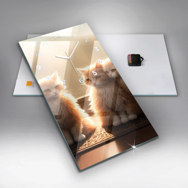 Vertikale Uhr mit motiv Vier Katzen in der Sonne