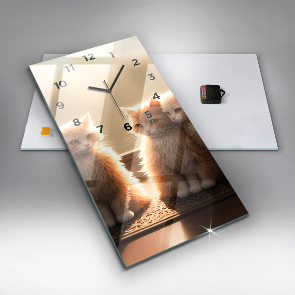 Vertikale Uhr mit motiv Vier Katzen in der Sonne