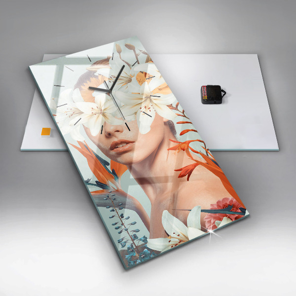 Vertikale Uhr mit motiv Frau mit Blumen