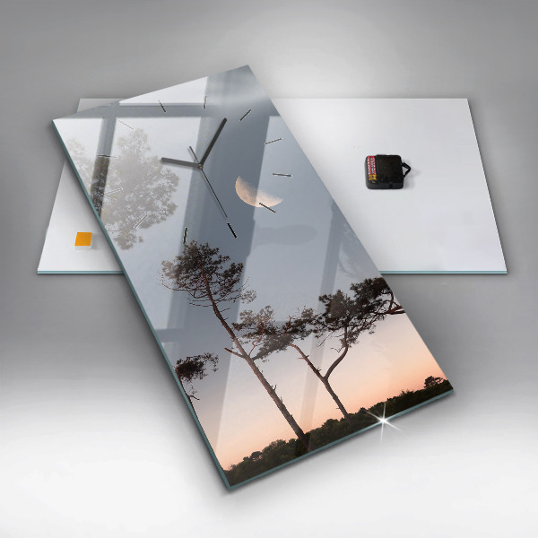 Vertikale Uhr mit motiv Mondsichel und Bäume